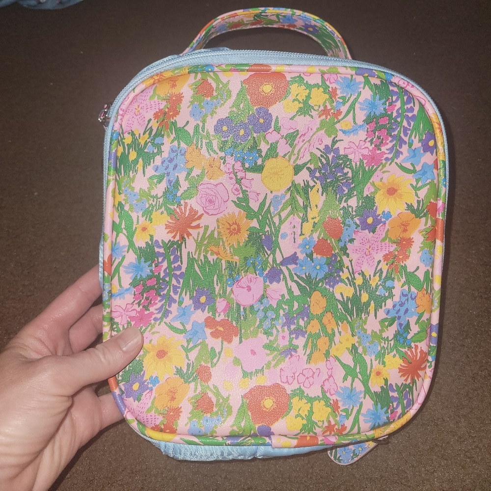 Floral Quilted Lunch Bag with Shoulder Strap